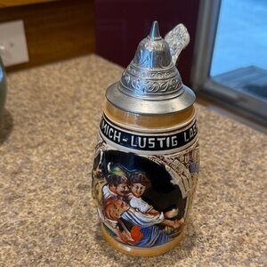Colorful Ceramic Beer Stein with Pewter Lid